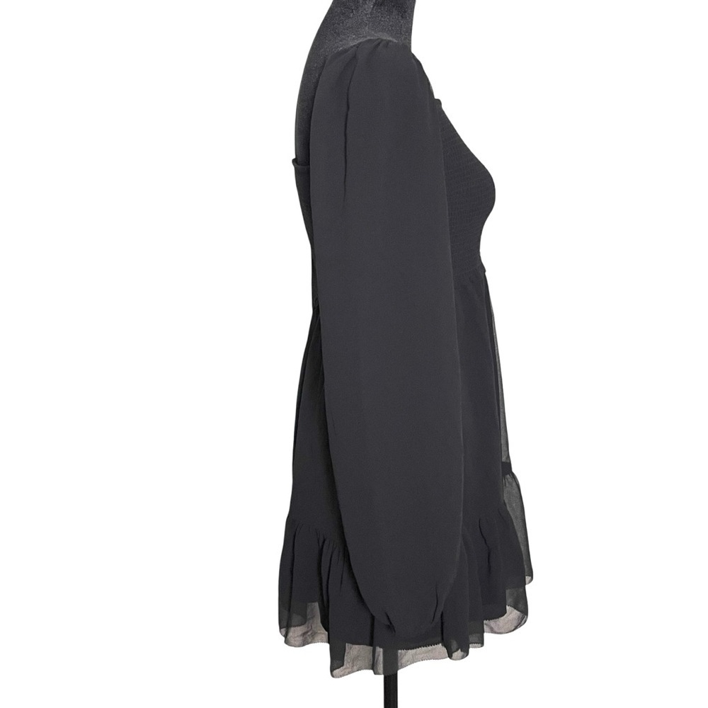 Aritzia Wilfred New Tempest Smocked Chiffon Black Mini Blouson Dress — Small - Picture 6 of 14